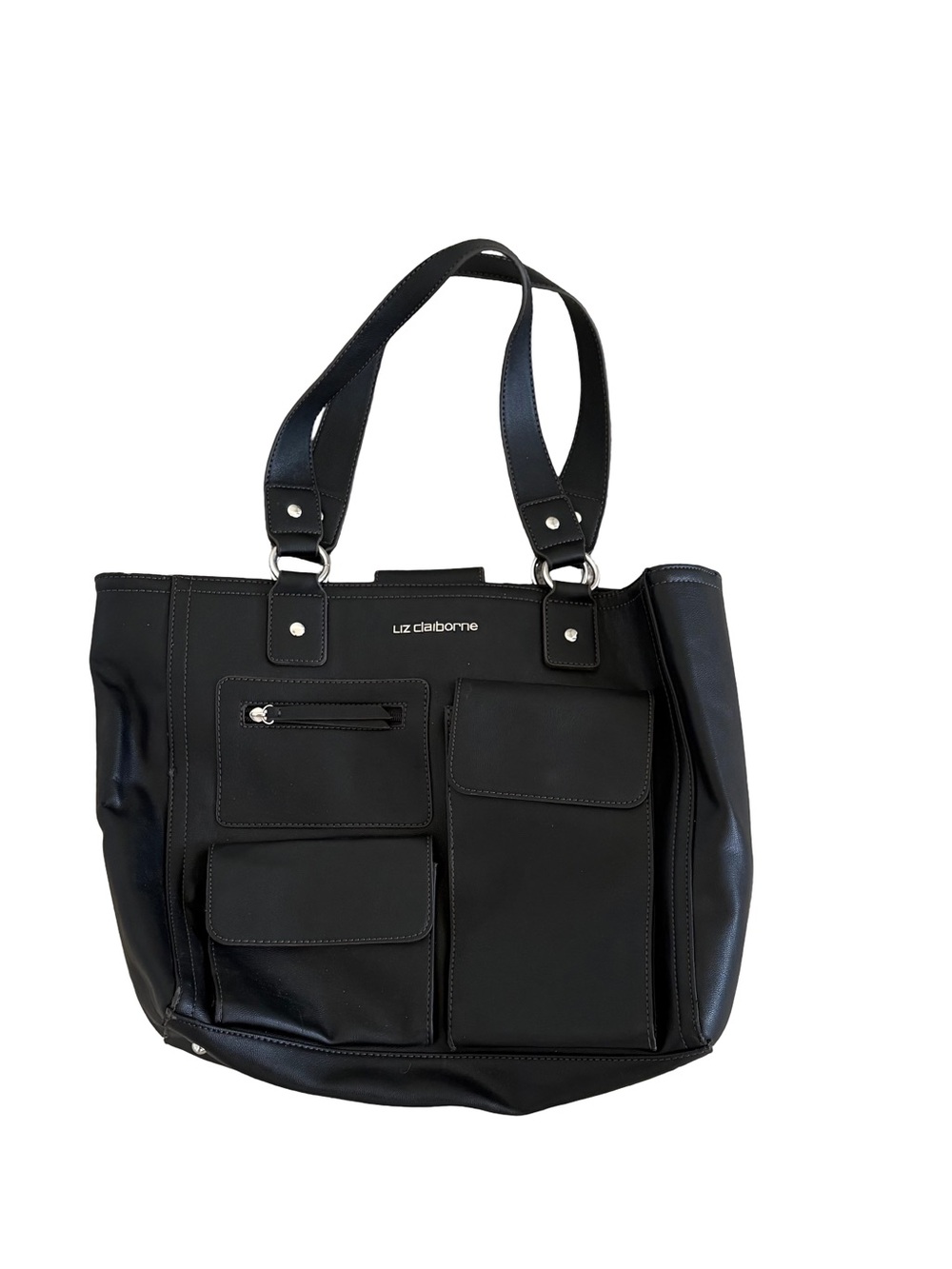 Liz Claiborne Black Tote with Multiple Front Pockets